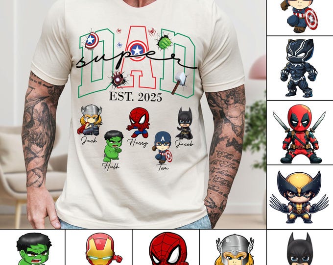 Personalized Hero Dad PNG, Custom Dad Est With Kids Name Sleeve Design ...
