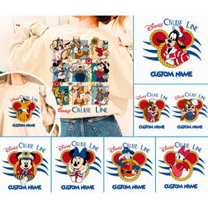 Desenhos animados e amigos Cruise Line personalizado frente e verso png, viagem Disneytrip png, viagem Disneyland família png, camiseta de aniversário, esquadrão
