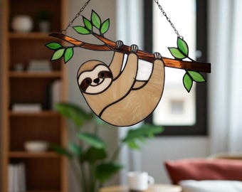 Sloth Stained Glass Suncatcher: Handmade Window Decor, Nature Lover Gift