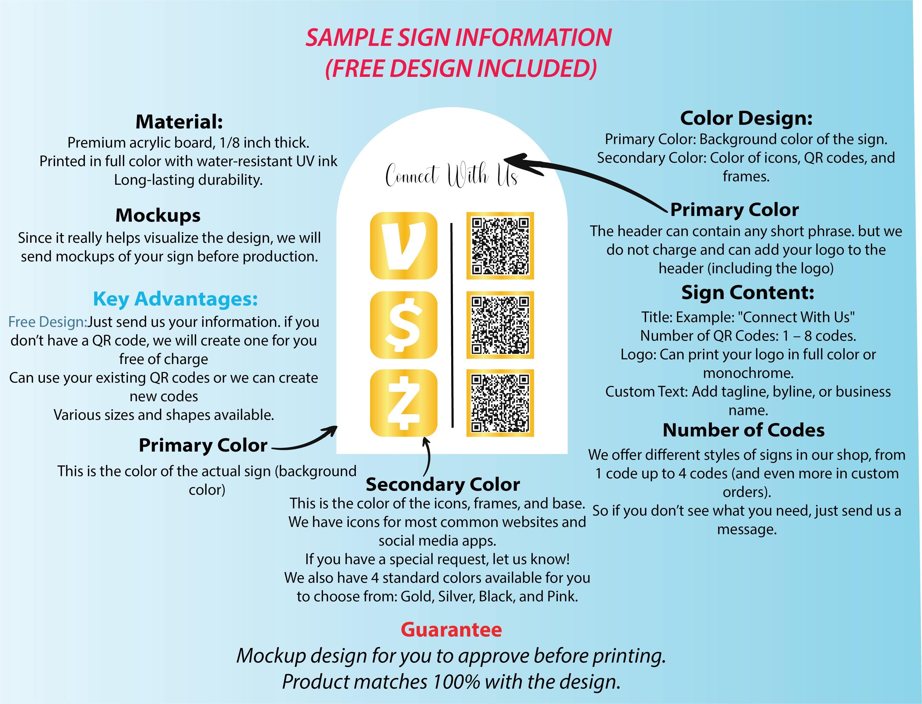 Custom QR Code Business Sign | Payment & Social Media | Zelle Cash App ...