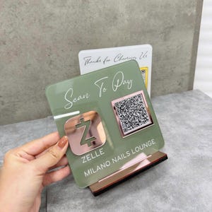 Custom QR Code Acrylic Sign for Café or Restaurant, Scan to Pay Counter Display with 3D Icons