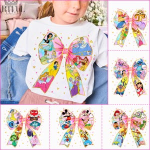 Paquete PNG de lazos de acuarela, diseño de camiseta con espejo de princesa coqueta, sublimación de vacaciones familiares, película de dibujos animados adorable, camiseta a juego PNG