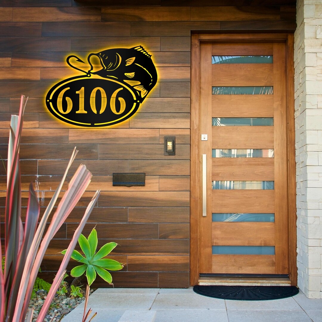 Personalized Fish Address Metal Sign, Custom House Number Metal Sign ...