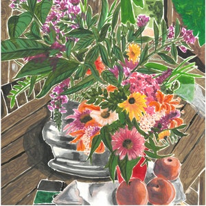 Summer Tableau Original Gouache Painting