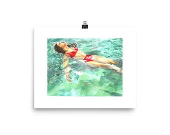 Floating Girl Watercolor Print