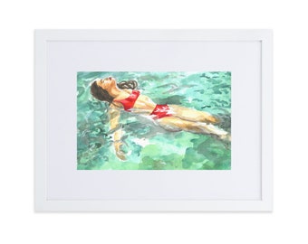 Floating Girl Watercolor Framed Print