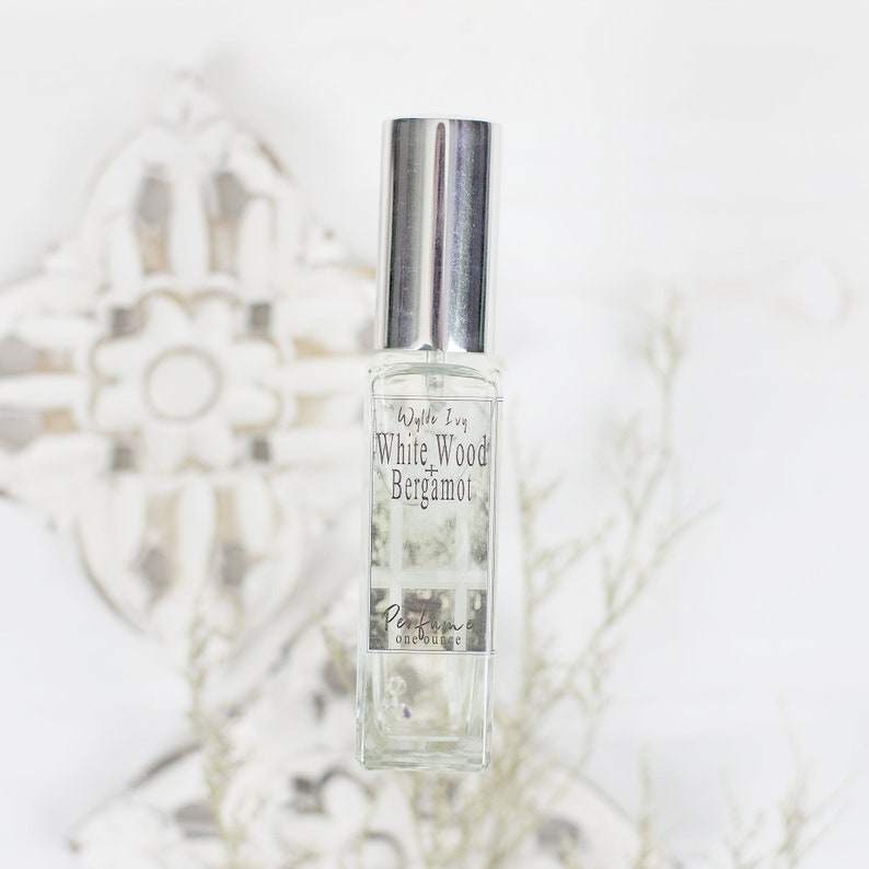 White Wood Bergamot Perfume Spring Inspired Fragrance of Warm Wood, Bergamot, White Tea, and Rain image 1