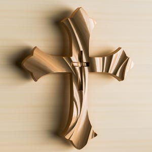 3D Cross STL Model: CNC Carving, Woodworking (19x15x2cm) (Digital File) image 1