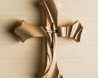 3D Cross STL Model: CNC Carving, Woodworking (19x15x2cm) (Digital File)