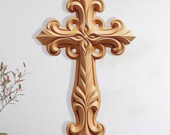 3D Carved Wooden Cross STL Model: CNC Router Files