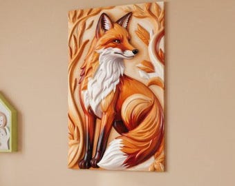 Fox Bas-Relief Wall Panel, CNC 3D Model (stl, obj, dxf)