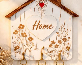 Laser cut files: House-shaped wall key holder, wooden wall decoration svg, layered dxf file