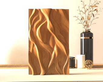 3D CNC Wall Panel: Abstract Wood Carving, STL Model (395x245x35mm)