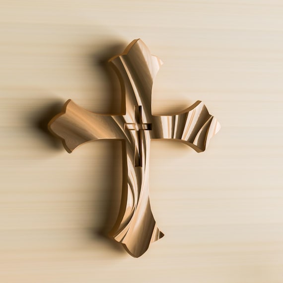 3D Cross STL Model: CNC Carving, Woodworking (19x15x2cm) (Digital File)