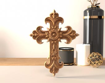 CNC Carved Wooden Cross 3D STL Model (232x172x12mm)