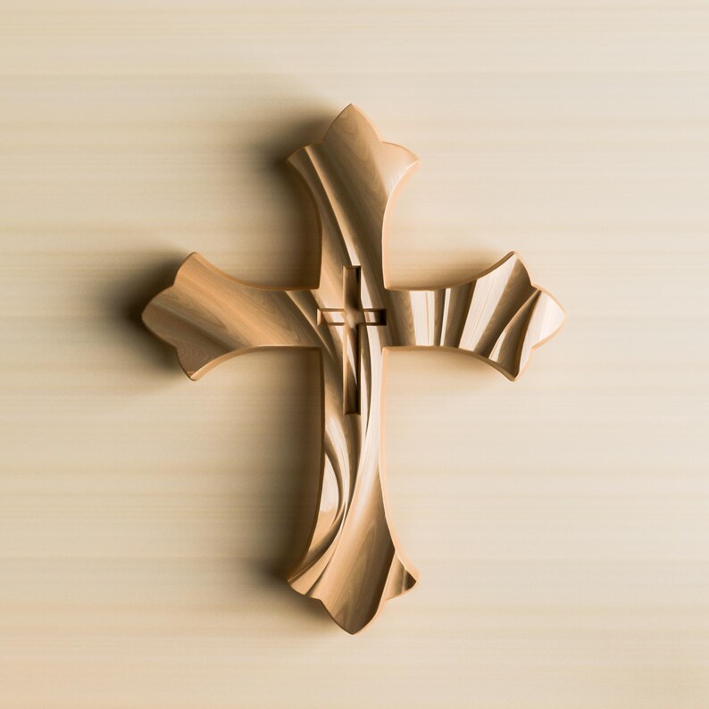 3D Cross STL Model: CNC Carving, Woodworking (19x15x2cm) (Digital File) image 2