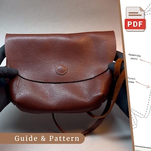 Schultertasche PDF, Vorlage für Tasche aus Naturleder, Einfaches Schnittmuster für Tasche zum Selbermachen, Moderne minimalistische Tasche