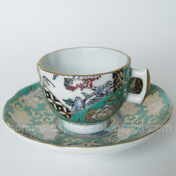 Vintage Gold Imari Tea Cup in Turquoise