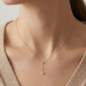 Elegant Sterling Silver Y-Drop CZ Necklace | Delicate Dangle Choker | Valentine's Day Gift for Girlfriend