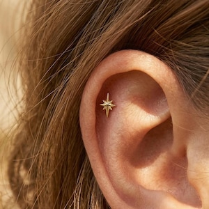 Sterling Silver North Star Cartilage Earring • Dainty Celestial Jewelry • Birthday Gift for Girlfriend • Minimalist Ear Stud