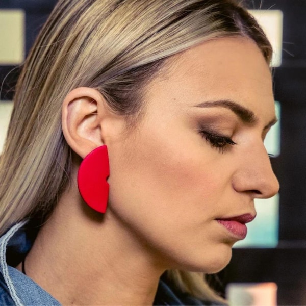 Minimalist Polymer Clay Half Circle Studs: Color Pop Earrings