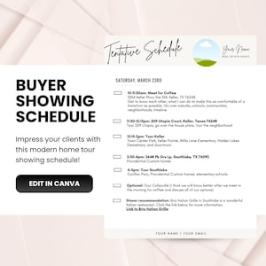 Home Tour Schedule, Pre Showing Checklist, Real Estate Marketing, House Showing Flyer, Home Buyer Template, Real Estate Canva Templates