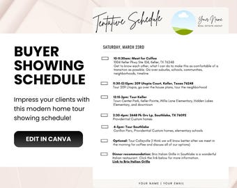 Home Tour Schedule, Pre Showing Checklist, Real Estate Marketing, House Showing Flyer, Home Buyer Template, Real Estate Canva Templates