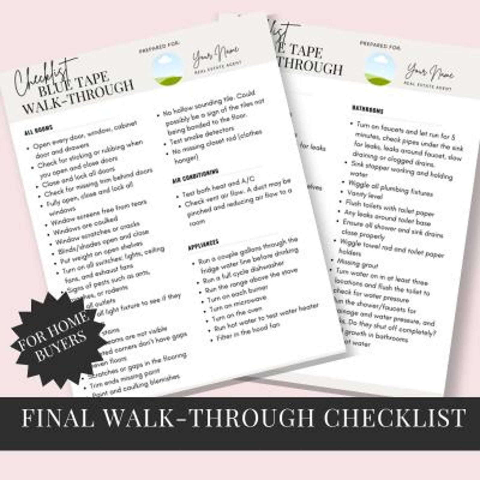 Blue Tape Checklist.pdf Buyer Final Walk Through Checklist Template, Home Buyer Checklist, New ...