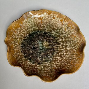 crystalline glazed brown and green low bowl