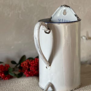 Vintage enamel irrigator, a French white enamel jug