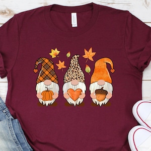 Fall Gnome T-Shirt, Pumpkin T-Shirt, Cute Gnomies, Fall Holiday Tee, Thanksgiving shirt, Leopard print, Hallowen tee, Matching Family Shirt