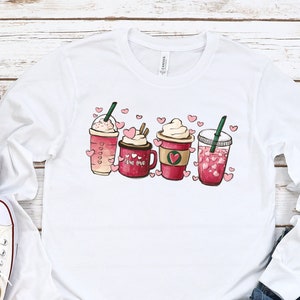 Coffee Valentines Day Sweatshirt, Valentines Day Shirts, Heart Sweater Love Shirt Galentines day gifts for Her VDay Crewneck Pullover Tee