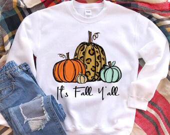 Its Fall Yall Leopard Boho Pumpkins Fall Design Fall Lover Sweatshirt