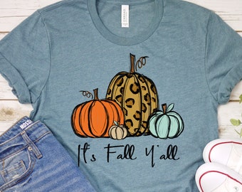 It's Fall Y'all Shirt, Fall Shirt, Pumpkin Shirt, Leopard Print Pumpkin Shirt,Southern Fall Shirt, Fall Graphic Tee, Cute Fall Shirt