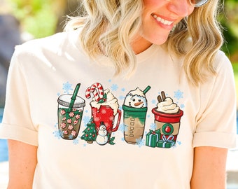 Café de Navidad - Camisa de Café de Navidad, Camisa de Mujer de Latte Helado de Menta, Camisa de Café con Leche de Navidad, Regalos de Navidad de Muñecos de Nieve para la familia