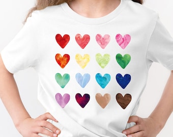 Watercolor Heart Shirt, Heart Graphic Shirt, Valentine's Day Graphic Shirt, Rainbow Hearts sweatshirt, Matching Family Shirt, Kids Valentine