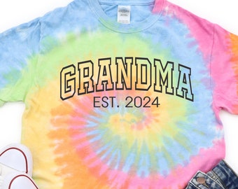 Mother's Day gift for Grandma, Custom Grandma Shirt, Grandma Est 2024 Shirt, Tie Dye Shirt, Gift for Grandma, New Grandma, Grandma Rainbow