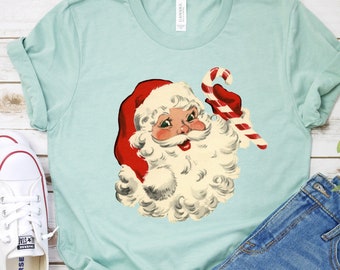 Retro Santa Tee Shirt, Santa Tee, Vintage Graphic Tee, Merry Christmas Shirt, Vintage Santa Graphic, Classic Christmas, Gift For Women
