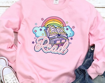 Rainbow School Sweatshirt, Book Lover Gift, Teacher Shirt, Reading, Gift for Teacher, Librarian tee, Readers are leaders, Library, Bookworm