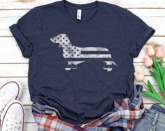 Dachshund T-shirt, American Flag Shirt, Vintage style Top, American Flag Tee, Fourth of July Patriotic graphic t shirt USA Merica t-shirt