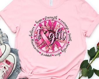 Breast Cancer Awareness Shirt, Pink Ribbon Shirt, Fight Hope Courage Support love Shirt, Survivor Shirt, Pink Ribbon Shirt, Cancer Ribbon