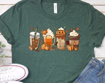 Camisa de café de calabaza, camiseta de calabaza de otoño, camisa de Acción de Gracias, camiseta de otoño, camisa de calabaza, camisa de calabaza de café, camisa de café con leche de calabaza