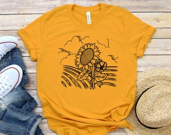 Sunflower Shirt, Fall Shirt, Womens Graphic Tee, Flower Shirt, Retro Tee,Retro Shirt, Sunflower, Harvest shirt, Christmas Gift,Vintage shirt
