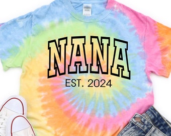 Mother's Day gift for Nana, Custom Nana Shirt, Nana Est 2024 Shirt, Tie Dye Shirt, Gift for Nana, New Grandma, Nana Rainbow