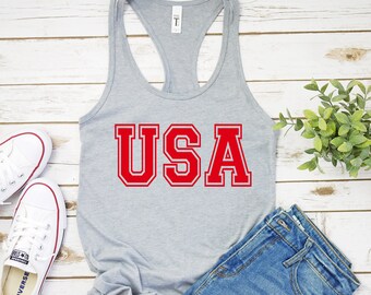 Vintage USA Tee - USA Tank Top - Patriotic Shirt - USA Shirt America Merica Patriotic Red White and Blue - Fourth of July Womens Tank top