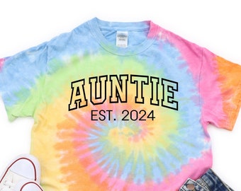 Custom Auntie Shirt, Auntie Est 2024 Shirt, Tie Dye Shirt, Gift for Aunt, New Auntie, Mother's Day gift, Auntie Rainbow, Personalized Auntie
