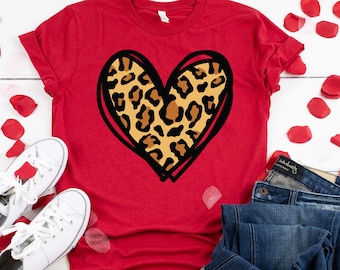 Leopard Heart Shirt, Happy Valentines Doodle Heart Shirt,Cute Valentines Day Shirt, Leopard Shirt, Cute Heart Shirt Unisex, Valentines shirt