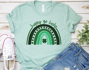 Rainbow Shirt, Happy Go Lucky tee, St Pattys Shirt, Lucky T-Shirt, St Patrick's Day Tee, St Patty's Day Shirt, Irish Clover shirt