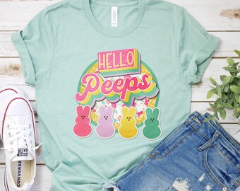 Easter Shirt, Hello Peeps Shirt, Bunny Shirt, Happy Easter Shirt, Vintage Easter Shirt, Easter Gift, Happy Easter, Bunny family T-Shirt