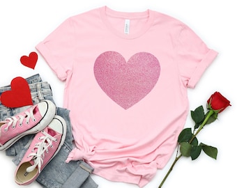 Valentine's Shirt, Women's Valentine's T-shirt, Cute Valentines Shirt Girlfriend, Teacher Valentines Shirt, Valentines Day Glitter Heart